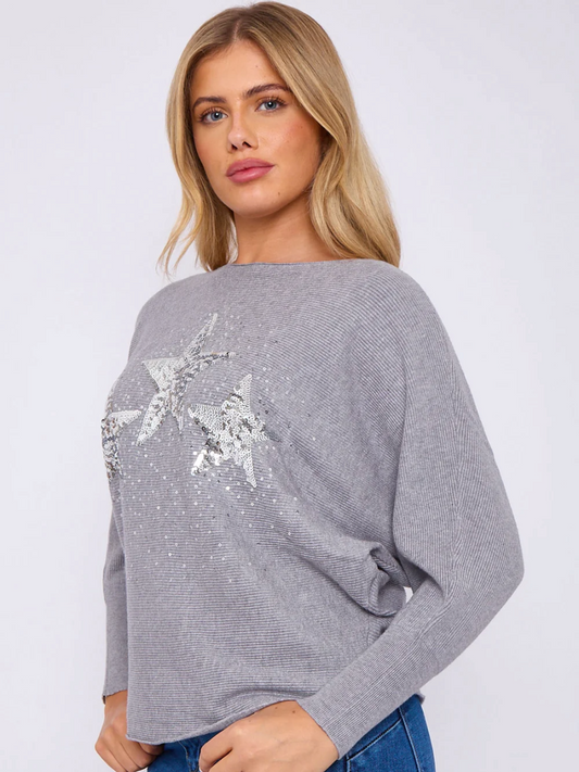 Trio Star Sequin Batwing Jumper