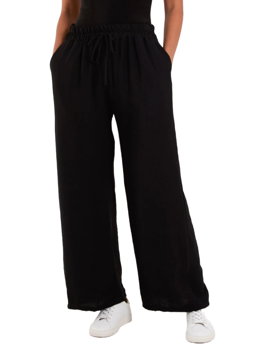 Wide leg crepe trousers in black viscose fabric