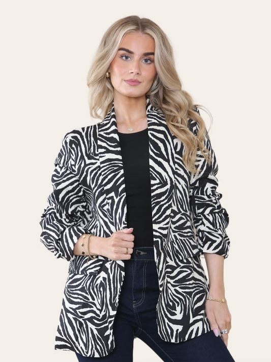 Zebra Print Ruched Blazer