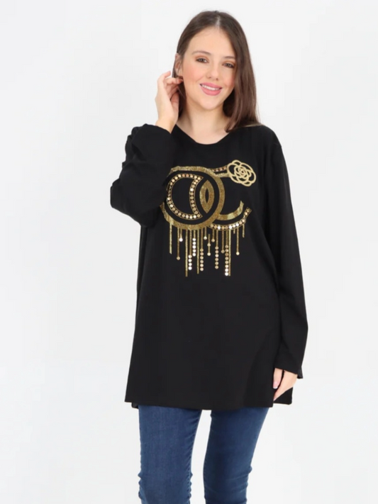 Gold Stud Drip Print Sweater