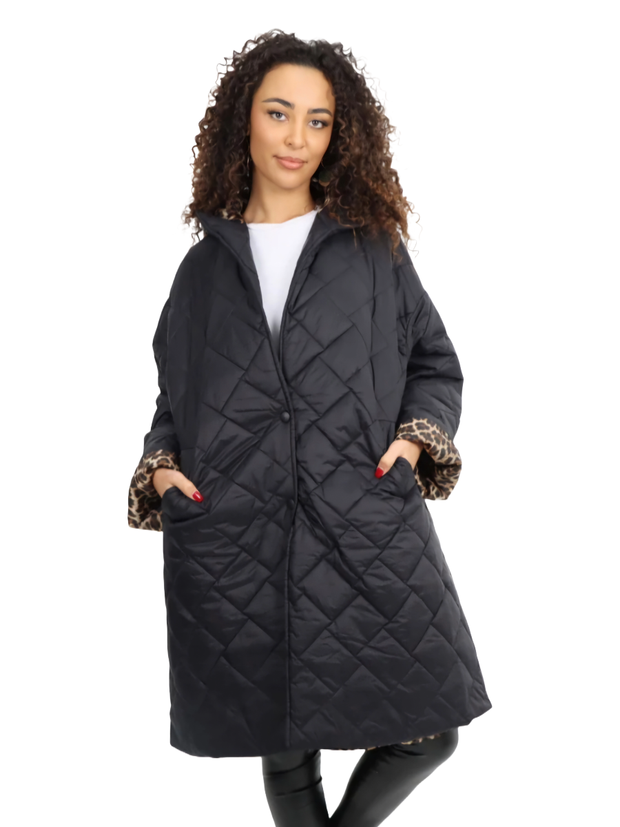 Leopard Lined Quilted Hooded Jacket