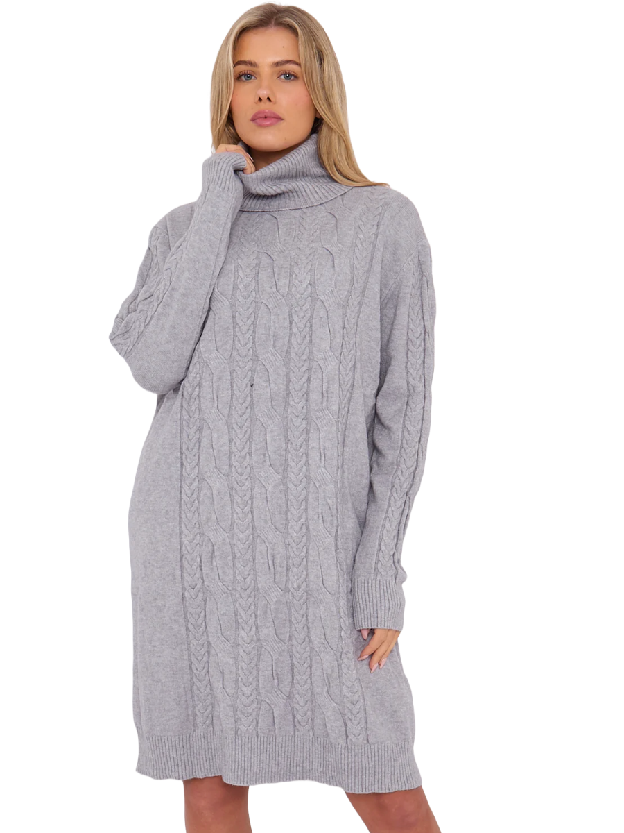 Cable Roll Neck Jumper Dress