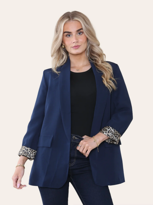 Leopard Lined Navy Blazer