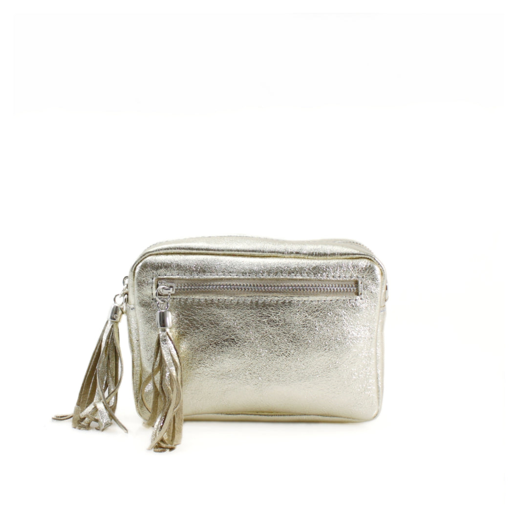 Rectangle Metallic Leather Tassel Bag