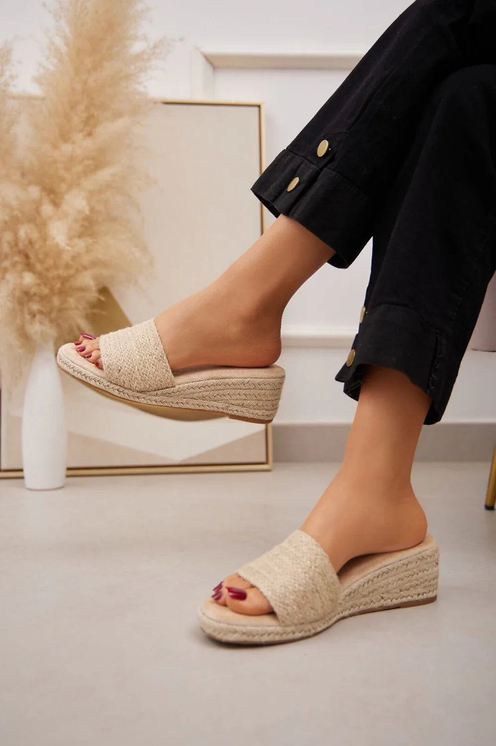 Raffia Low Wedge Sandal