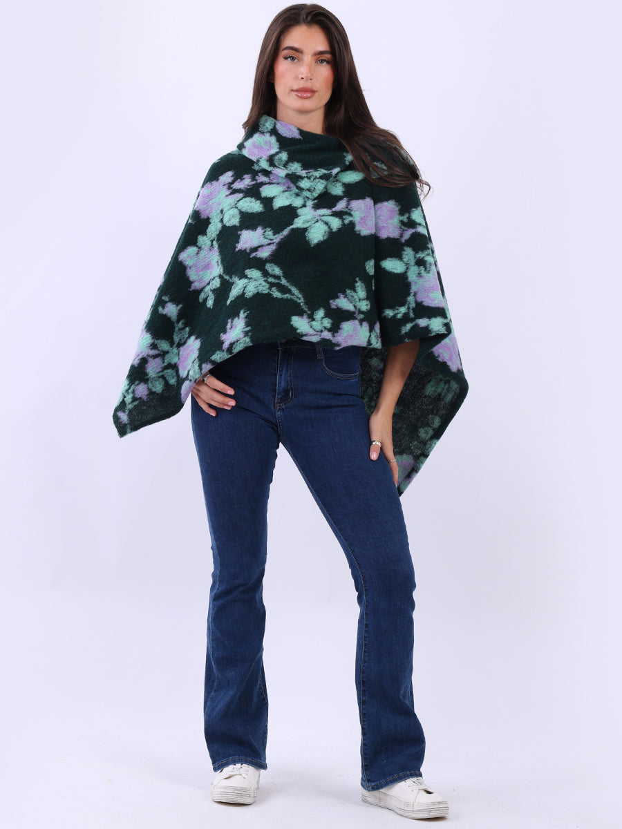 Drop Neck Floral Poncho