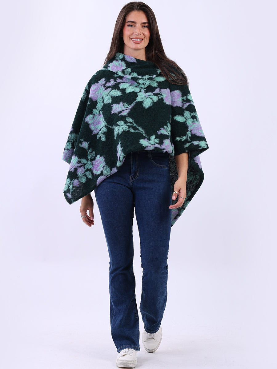 Drop Neck Floral Poncho