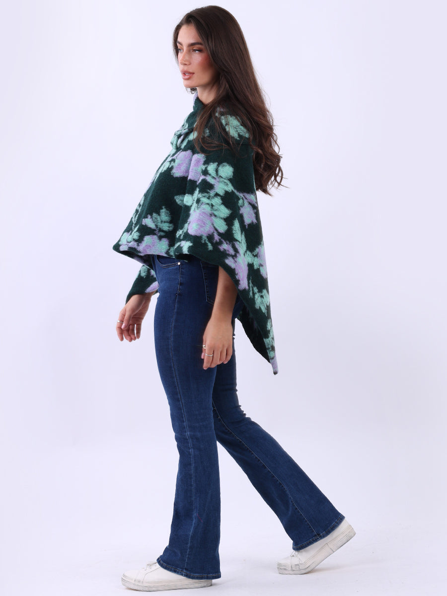 Drop Neck Floral Poncho