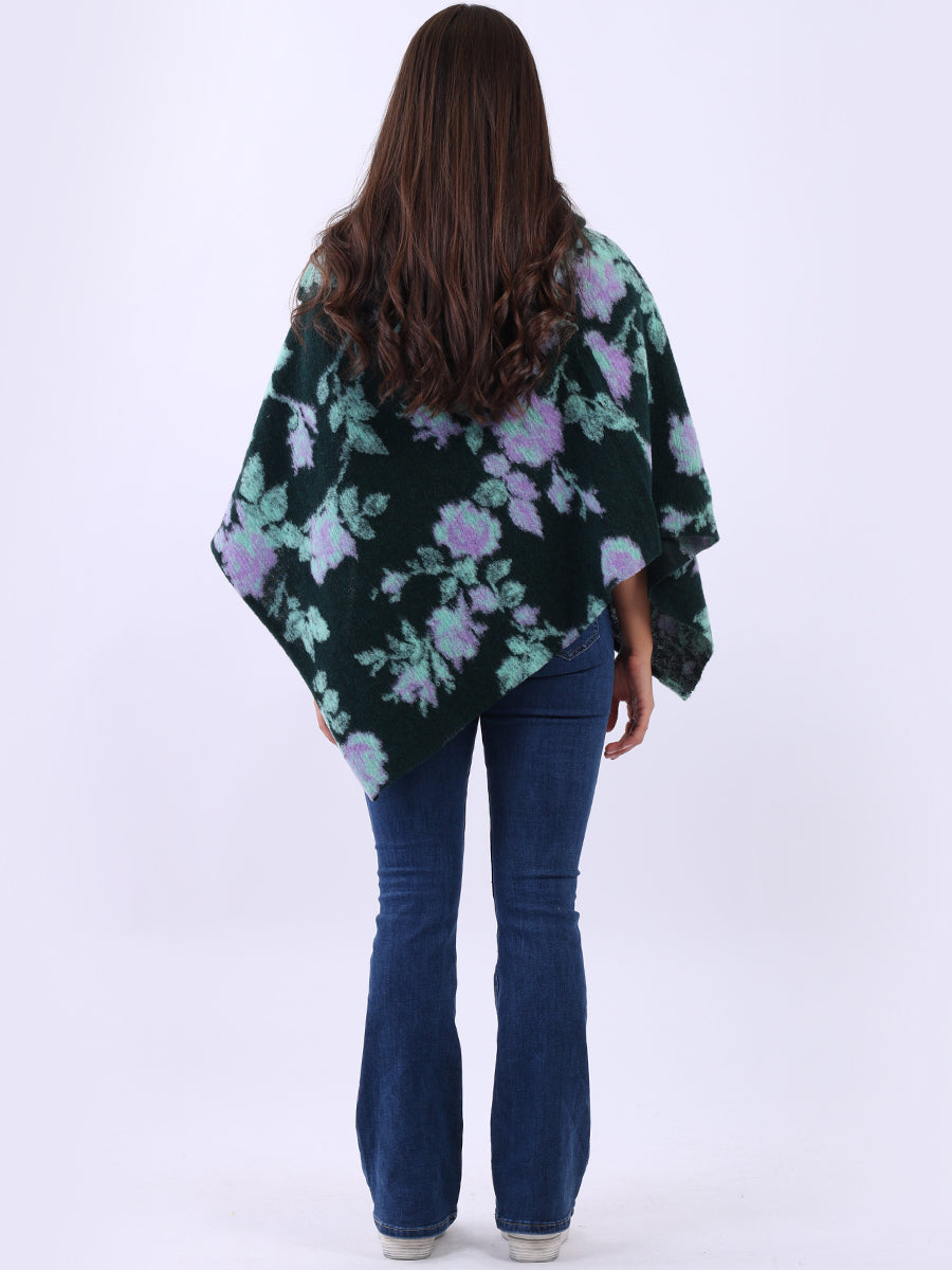 Drop Neck Floral Poncho