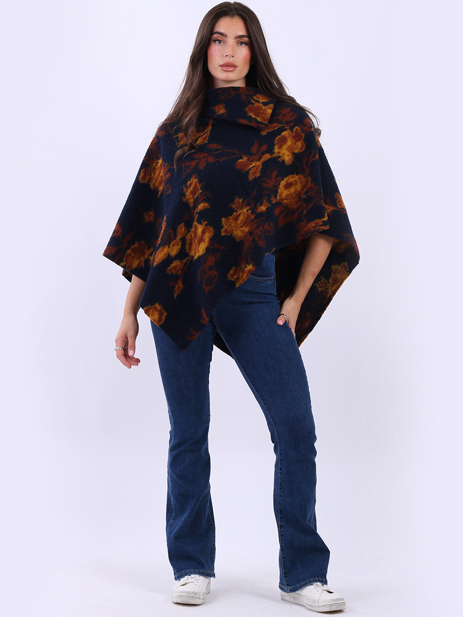 Drop Neck Floral Poncho