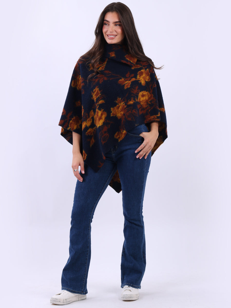 Drop Neck Floral Poncho