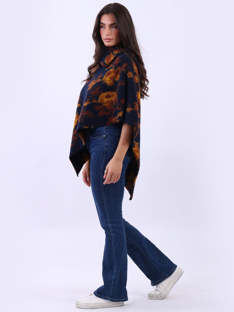 Drop Neck Floral Poncho