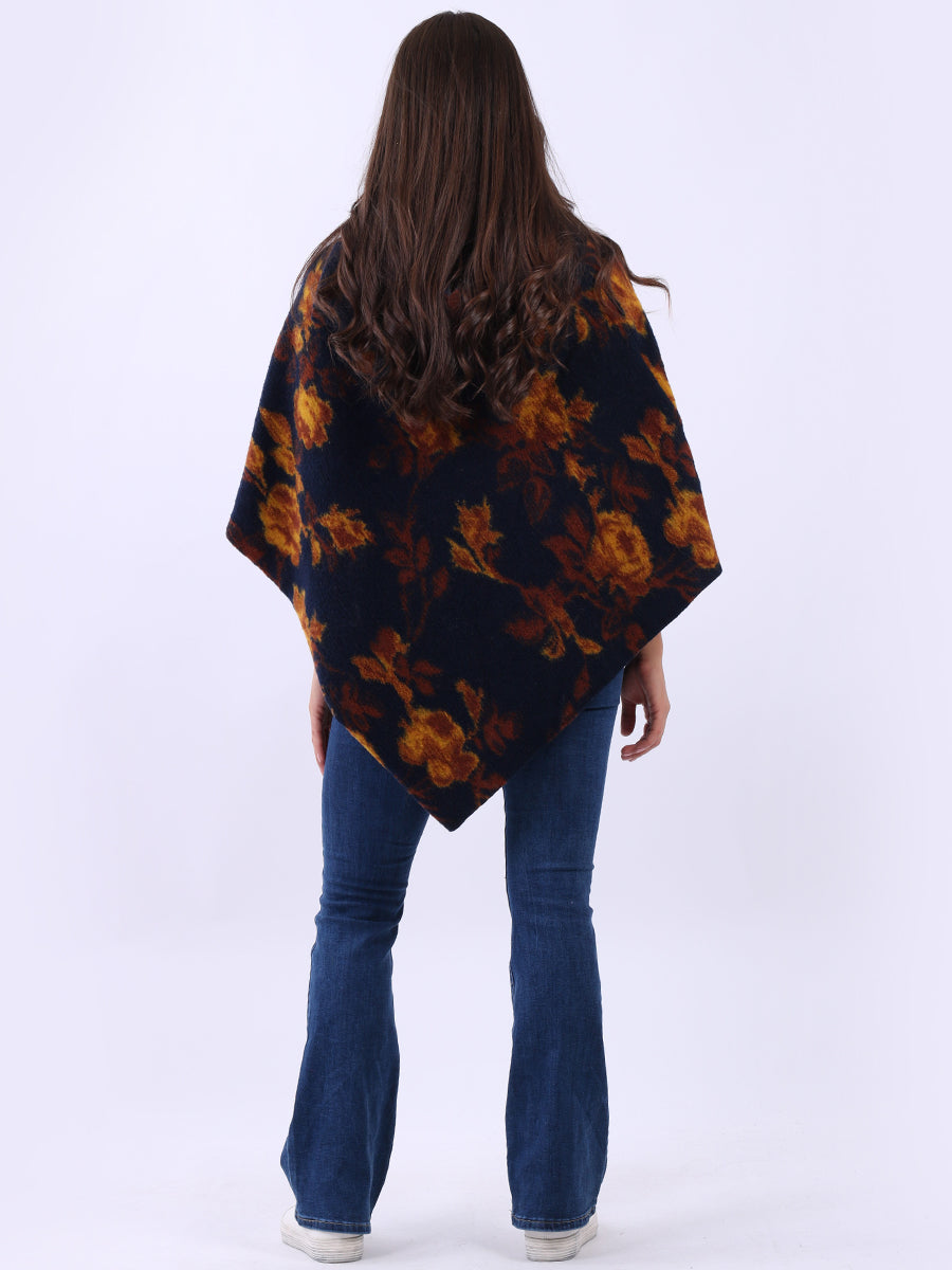 Drop Neck Floral Poncho