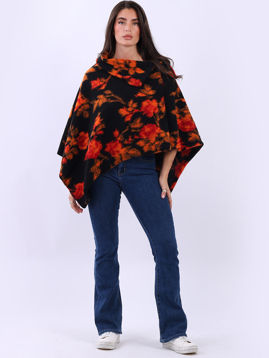 Drop Neck Floral Poncho