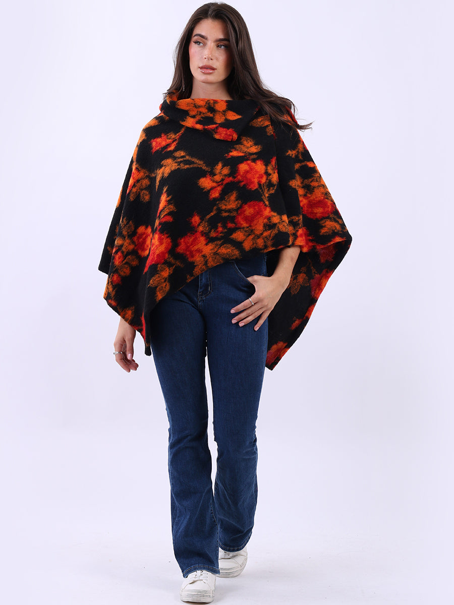 Drop Neck Floral Poncho