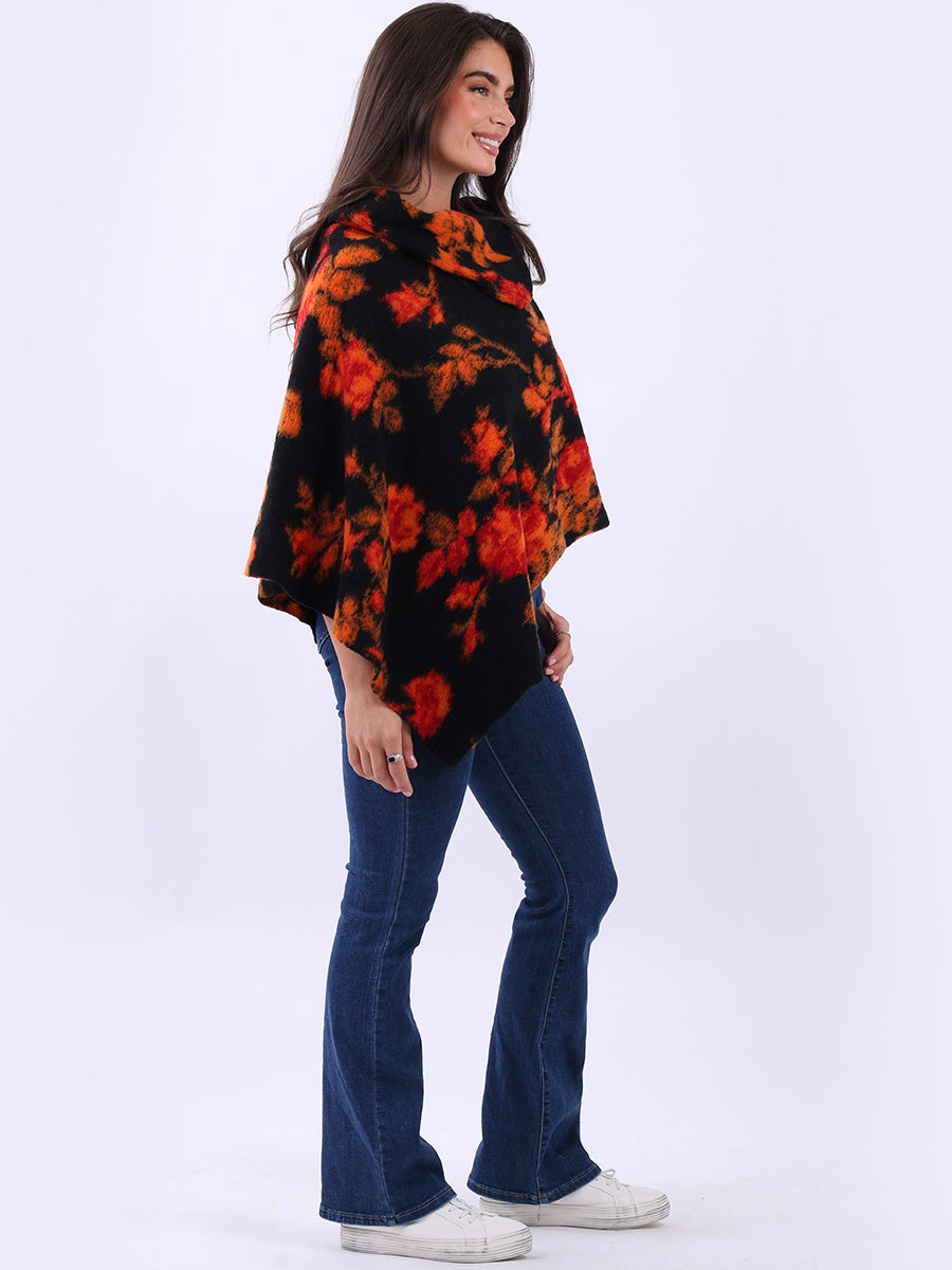 Drop Neck Floral Poncho