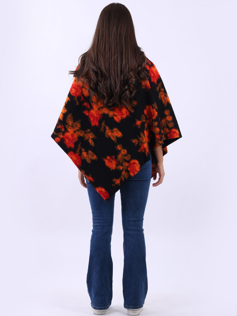 Drop Neck Floral Poncho