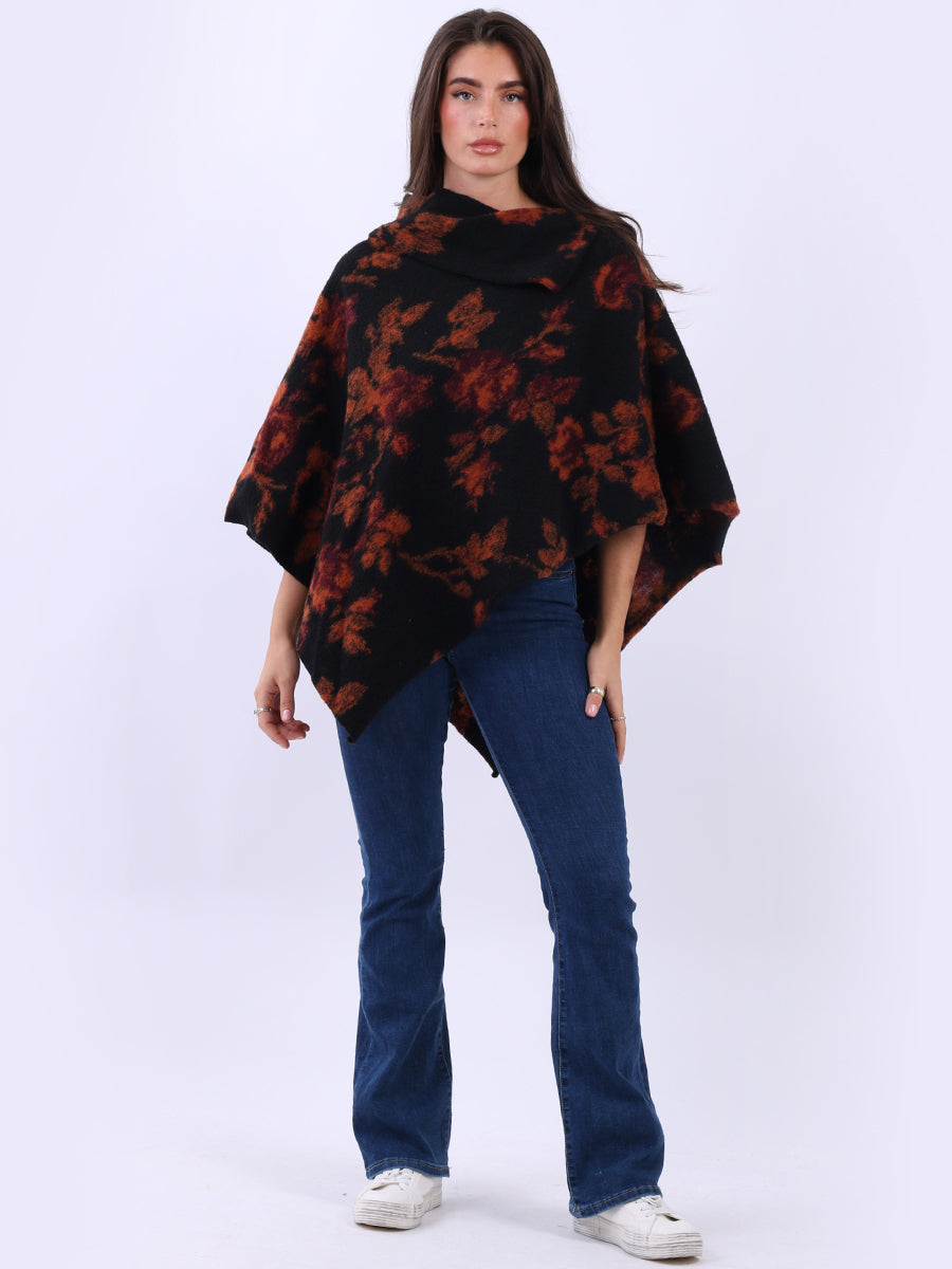 Drop Neck Floral Poncho