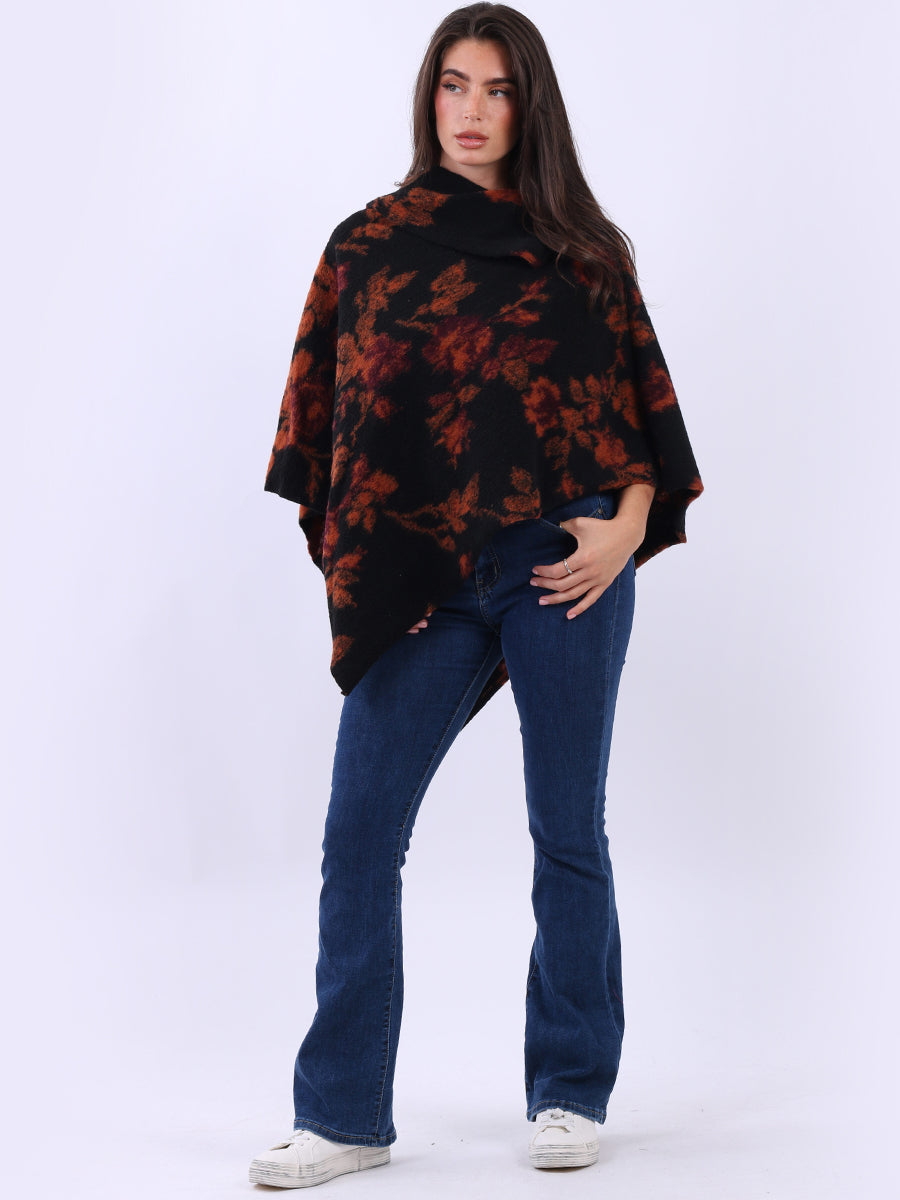 Drop Neck Floral Poncho