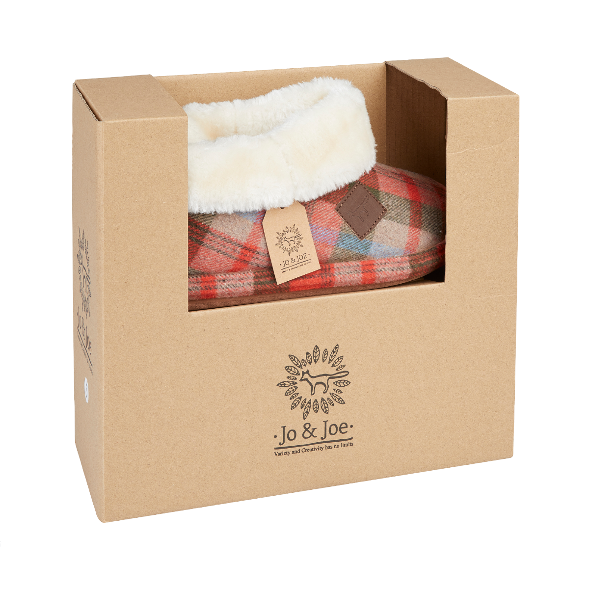 Glenroyal Tartan Gift Boxed Slippers with fur collar in packaging.