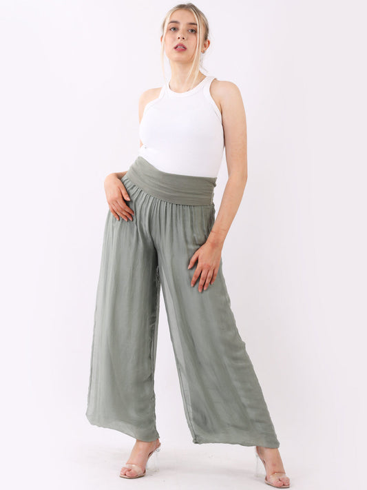 Silk Wide Leg Palazzo Pant - fully lined, stretch waistband.