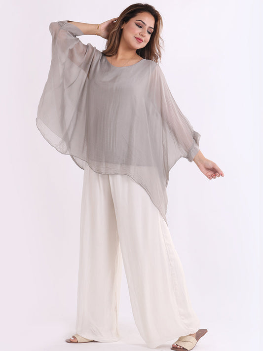 Plain Batwing Silk Tunic Top