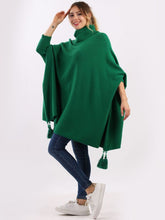 Load image into Gallery viewer, Plain Cowl Tassel Poncho
