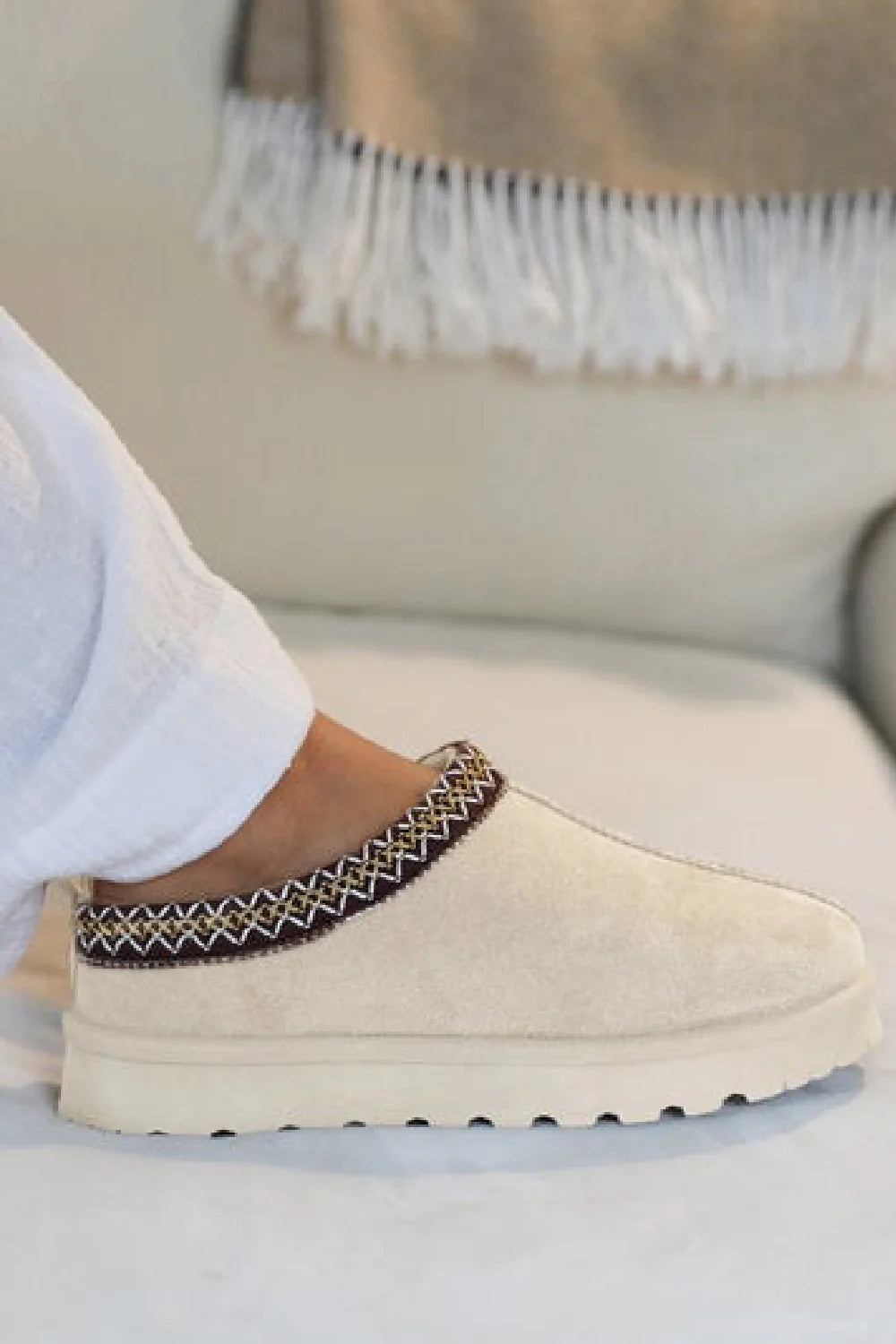 Faux Suede Embroidered Cozy Slippers