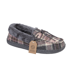 Pembroke Pebble Gift Boxed Slippers, ladies fleecy lined tartan moccasin.