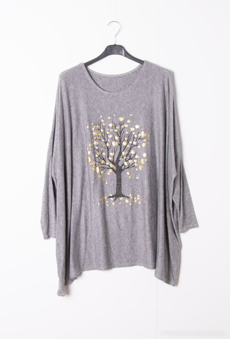 Heart Tree Soft Touch Top with Stud Detail and Metallic Hearts