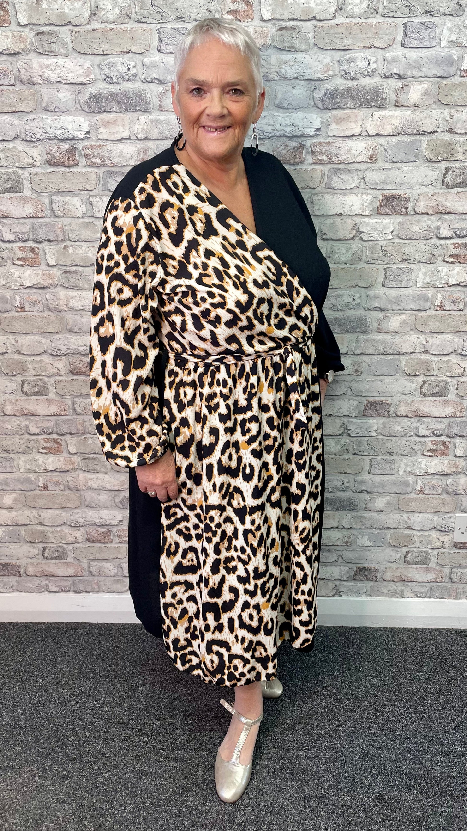 Half Leopard Detail Midi Dress made of polyester and viscose mix.