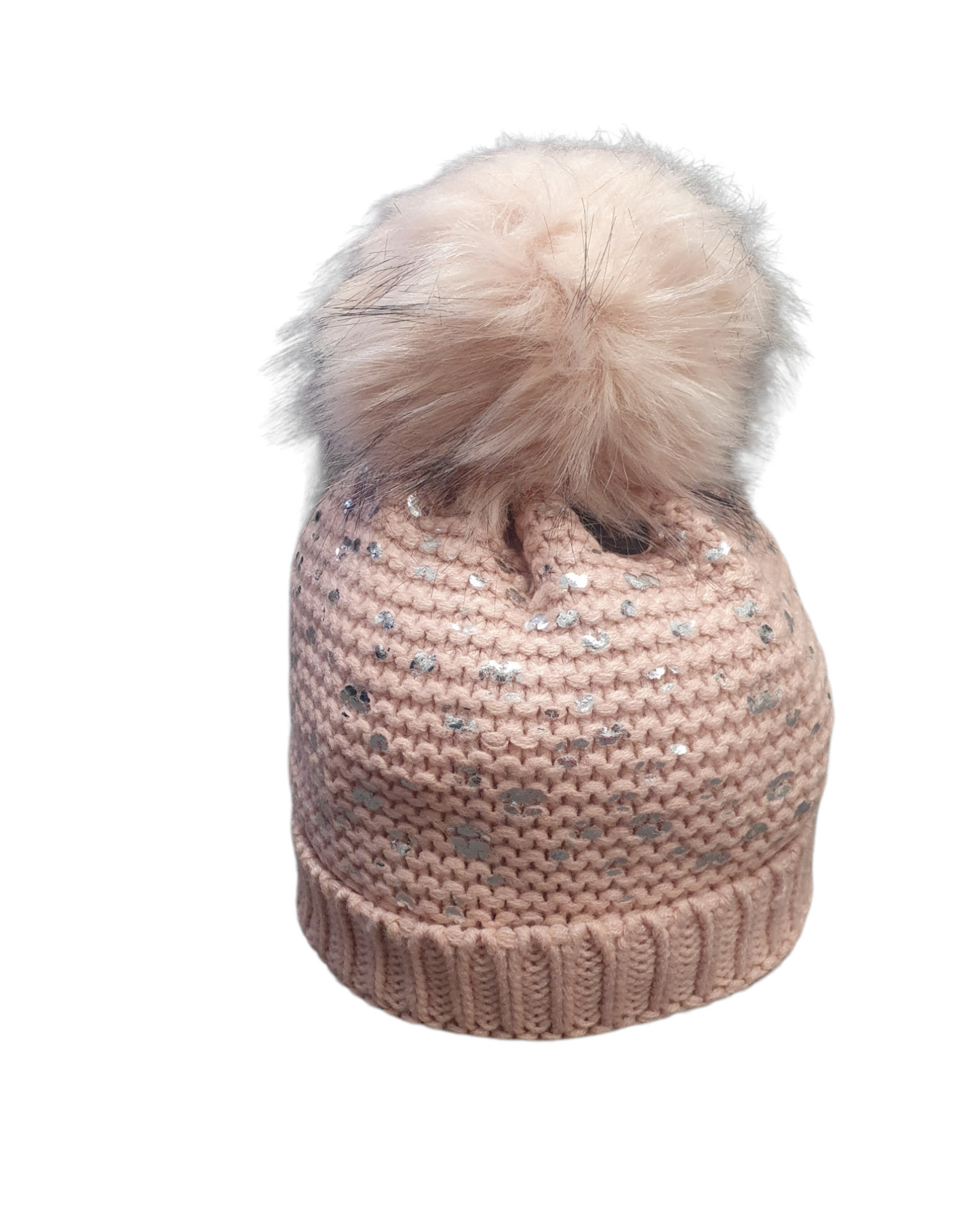 Metallic Foil Pom Pom Hat made of 100% acrylic with plush pom pom detail.