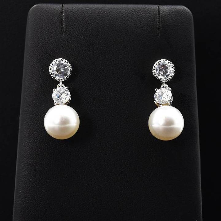 Crystal Stud Earrings with Pearl Drop